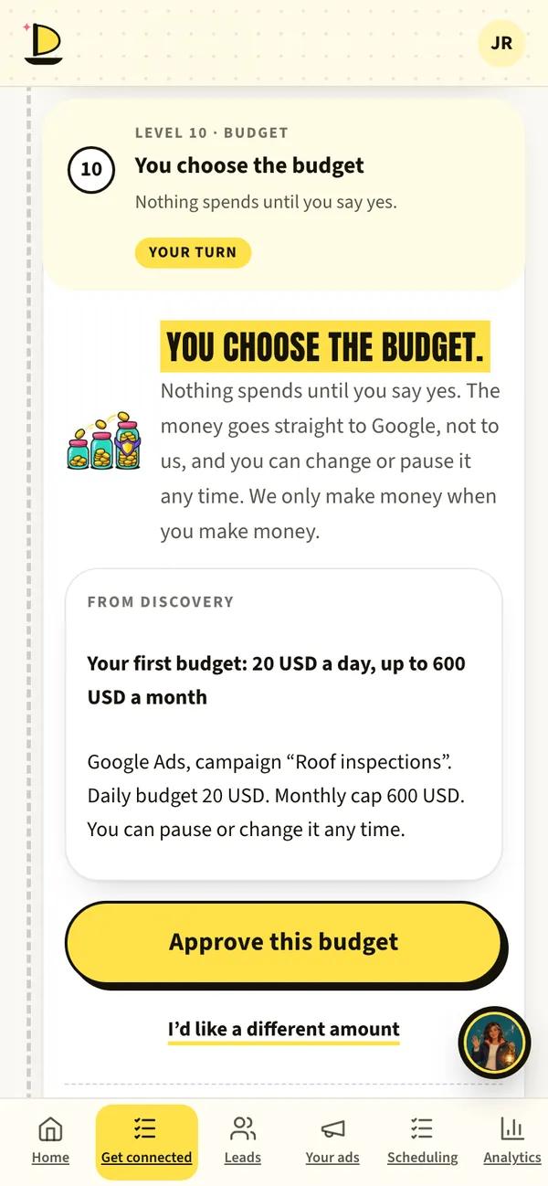 Harbor’s budget step: you choose the budget.